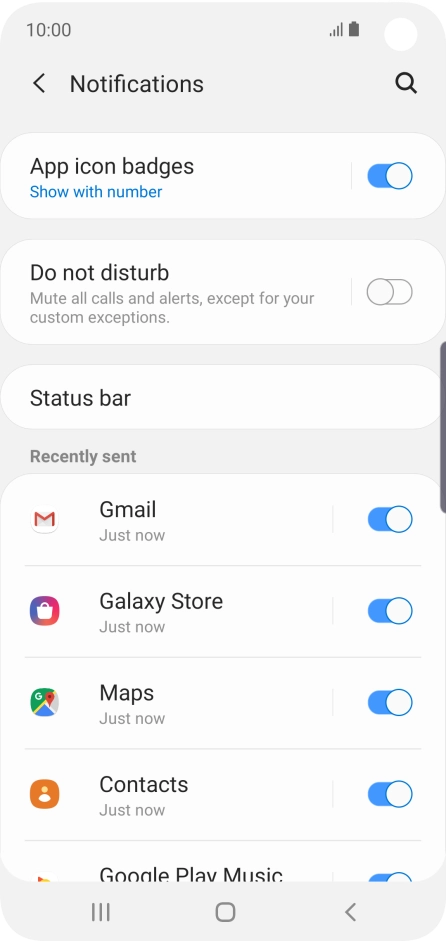 Press the indicator next to the required app to turn the function on or off.