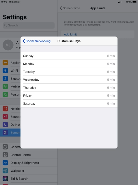 Press the required days.
