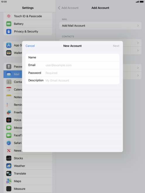 Press Email and key in your email address.