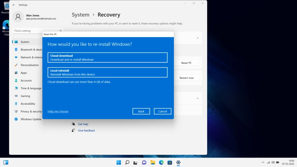 Click the required setting.