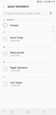 Press the search field and key in the first letters of the recipient's name.