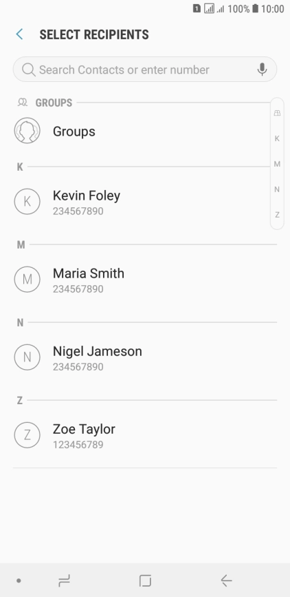 Press the search field and key in the first letters of the recipient's name.