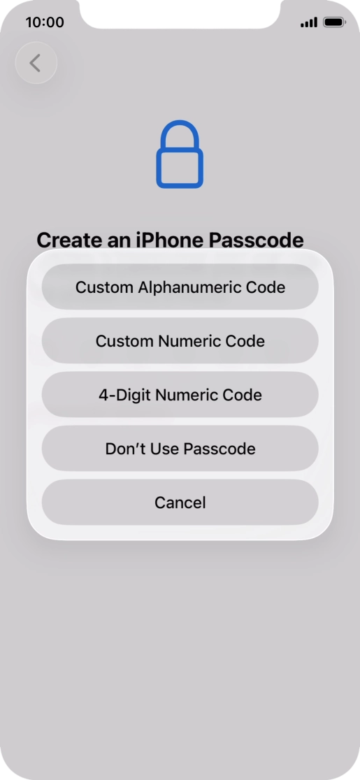 Follow the instructions on the screen to turn on use of phone lock code or press Don't Use Passcode.