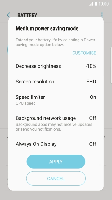 Press APPLY to turn on the function.
