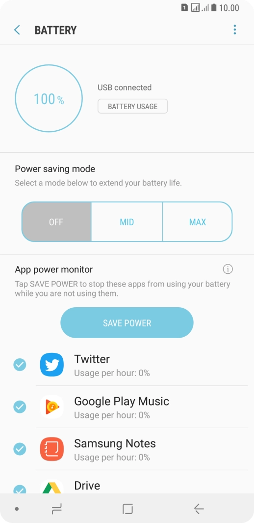 Press the required setting.
