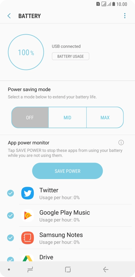 Press the required setting.