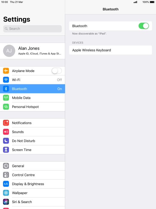 Press the required Bluetooth device and follow the instructions on the screen to pair the device with your tablet.