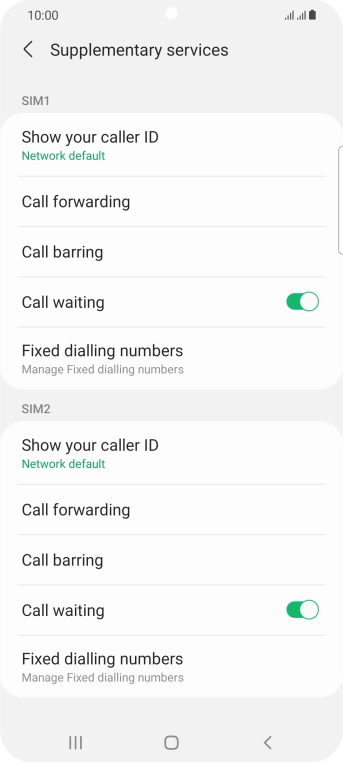 Press Call forwarding below the required SIM.