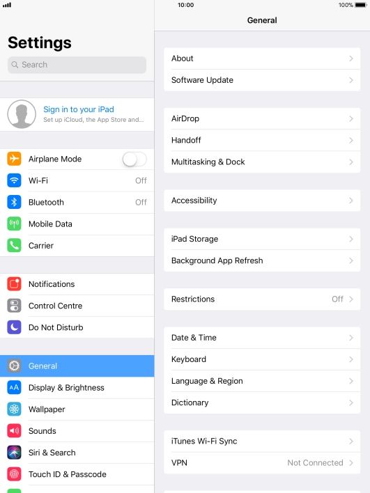 Press Sign in to your iPad.