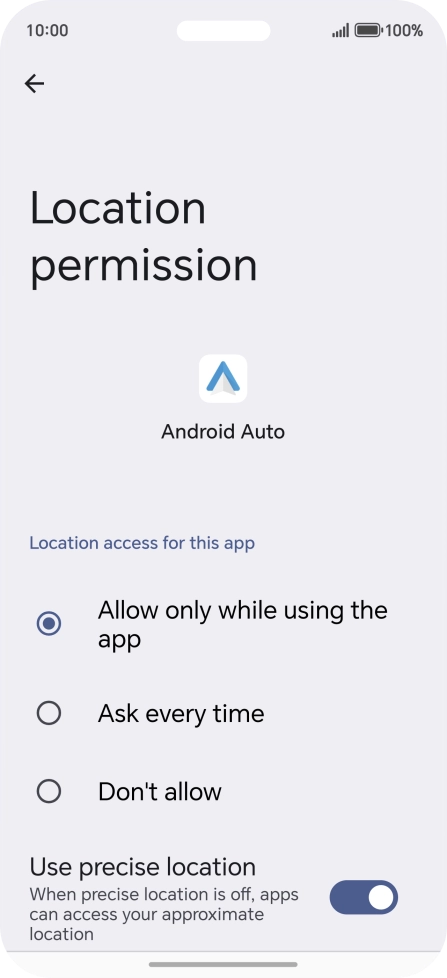Press the required setting.