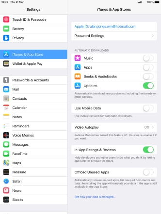 Press the indicator next to the required content type to turn the function on or off.