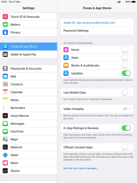 Press the indicator next to the required content type to turn the function on or off.