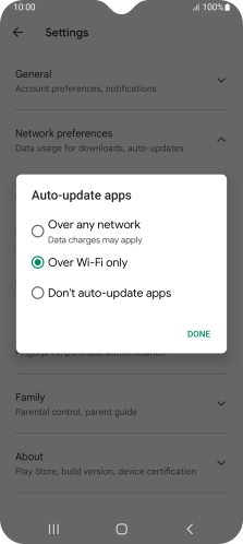 To turn on automatic update of apps using mobile network, press Over any network.