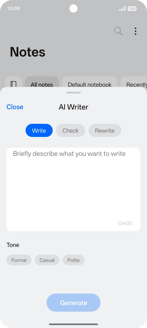 Press the text input field and key in the required text, topic or some keywords.