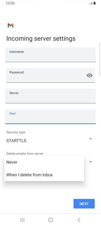 Press Never to keep email on the server when you delete them on your phone.