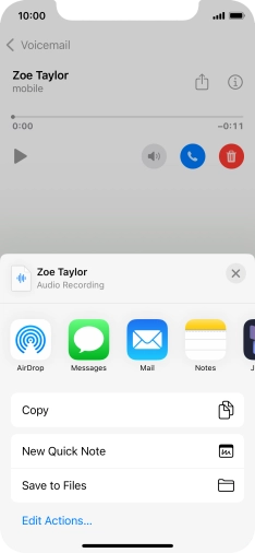 Press the required setting and follow the instructions on the screen to share or save the message.