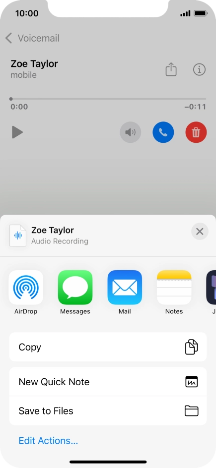 Press the required setting and follow the instructions on the screen to share or save the message.