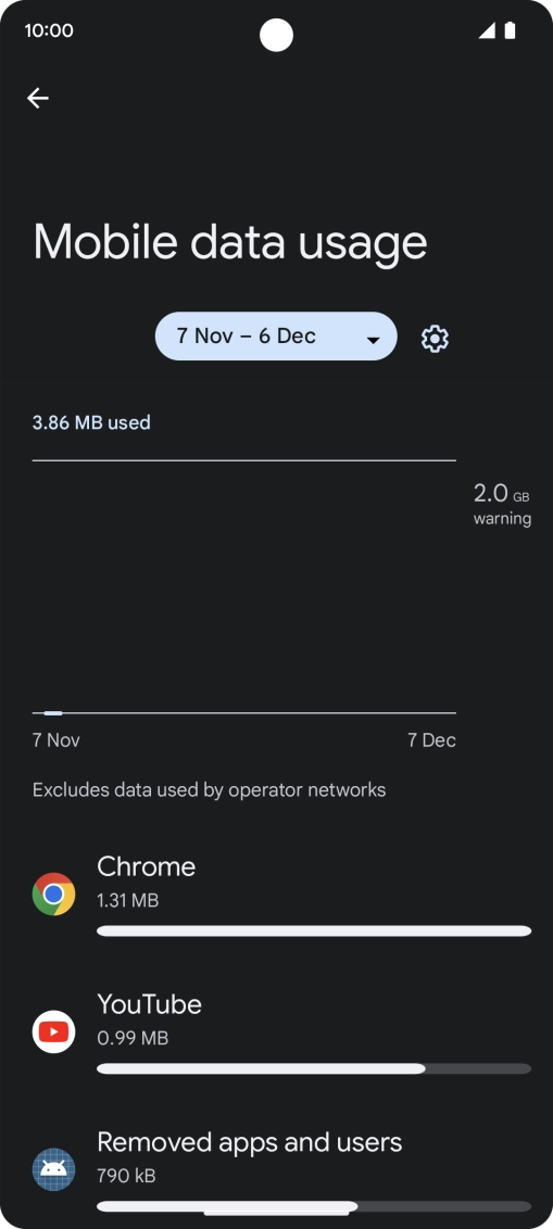 The data usage for each application is displayed below the name of the application.
