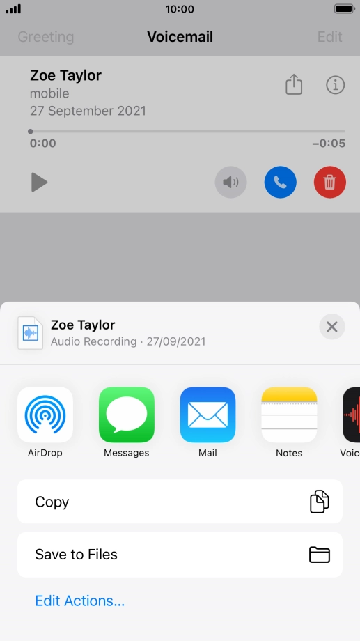 Press the required setting and follow the instructions on the screen to share or save the message.