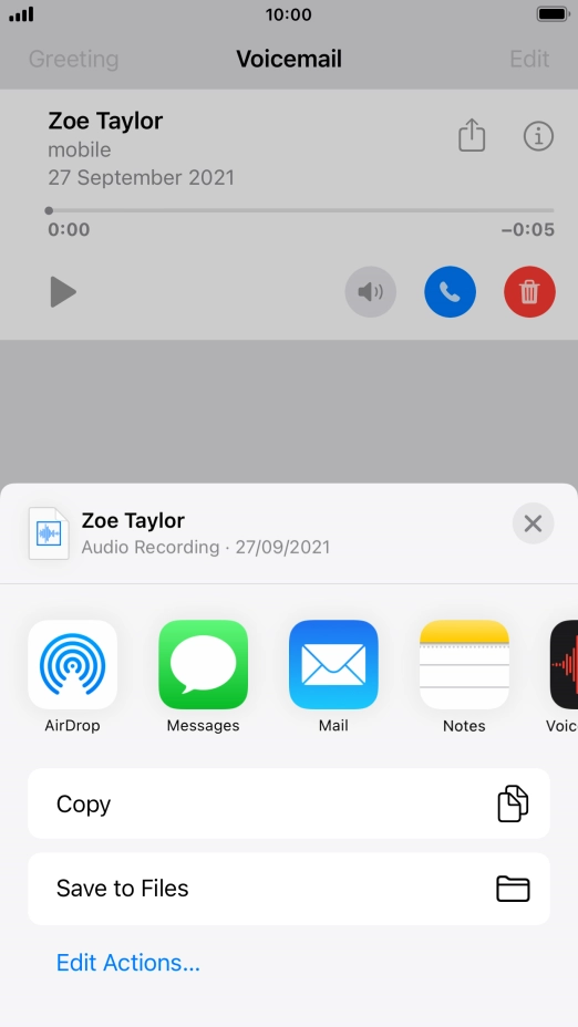 Press the required setting and follow the instructions on the screen to share or save the message.