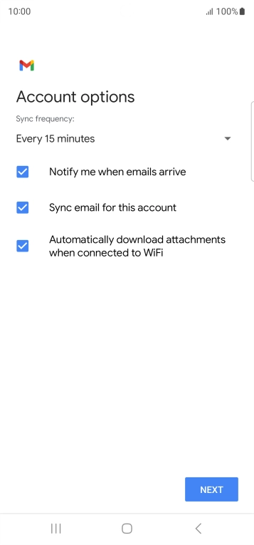 If this screen is displayed, you email account has been recognised and set up automatically. Follow the instructions on the screen to key in more information and finish setting up your phone.