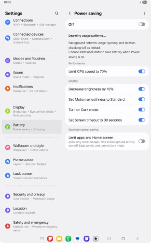Press the indicators next to the required settings to turn the functions on or off.