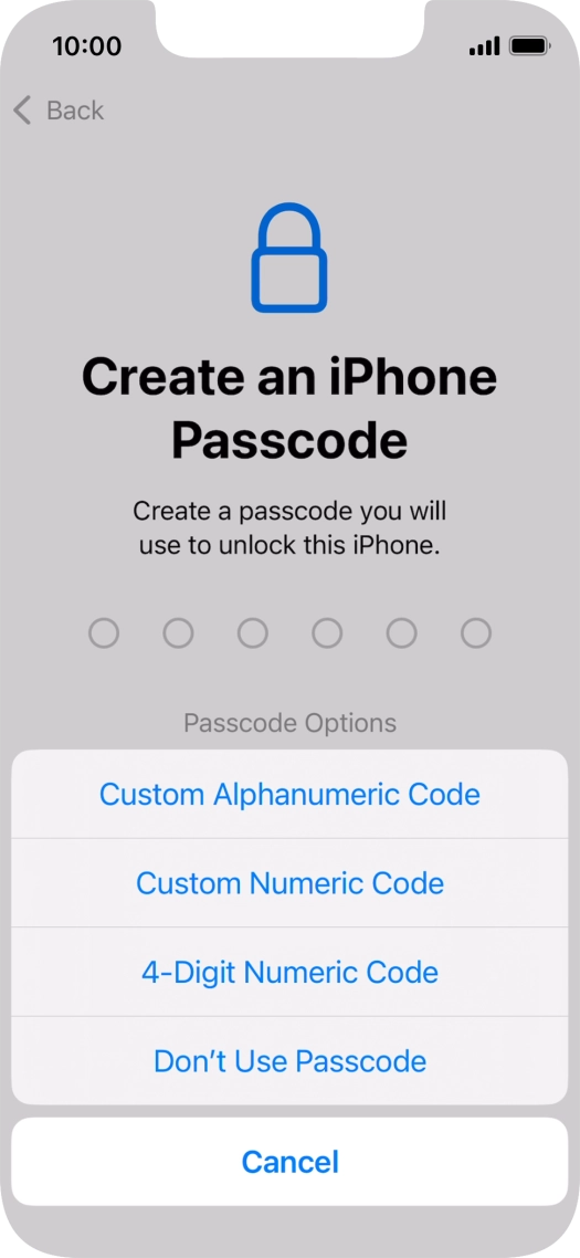 Follow the instructions on the screen to turn on use of phone lock code or press Don't Use Passcode.