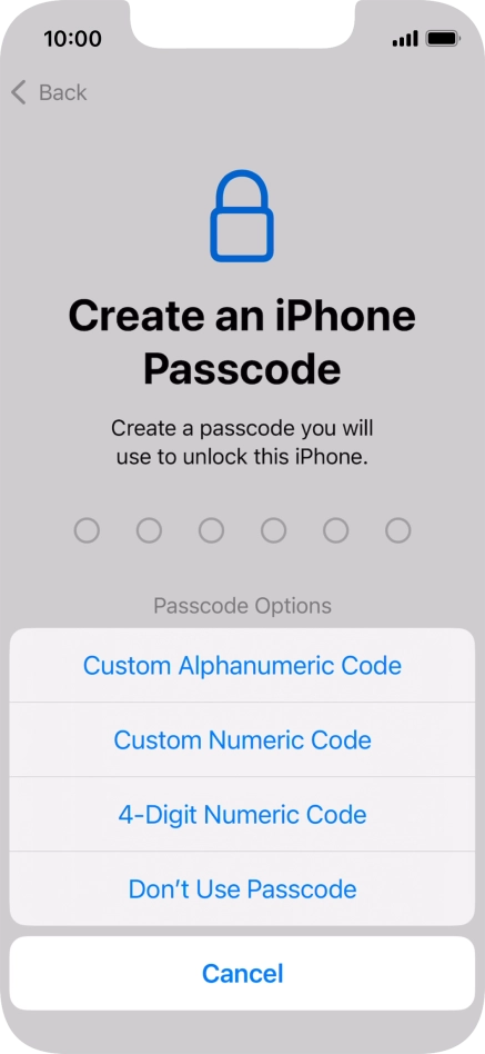 Follow the instructions on the screen to turn on use of phone lock code or press Don't Use Passcode.
