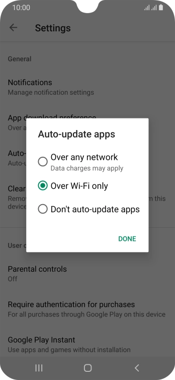 To turn on automatic update of apps using mobile network, press Over any network.