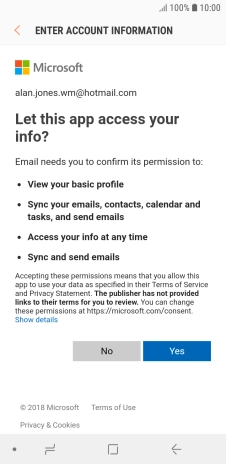 If this screen is displayed, you email account has been recognised and set up automatically. Follow the instructions on the screen to key in more information and finish setting up your phone.