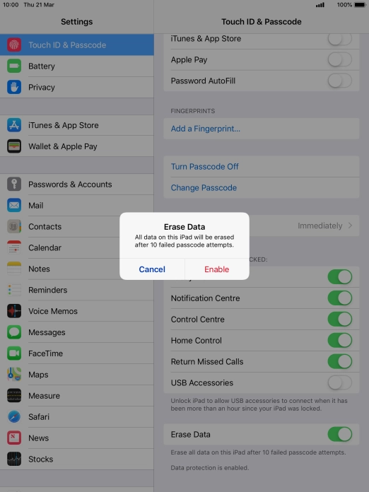 If you turn on the function, press Enable.