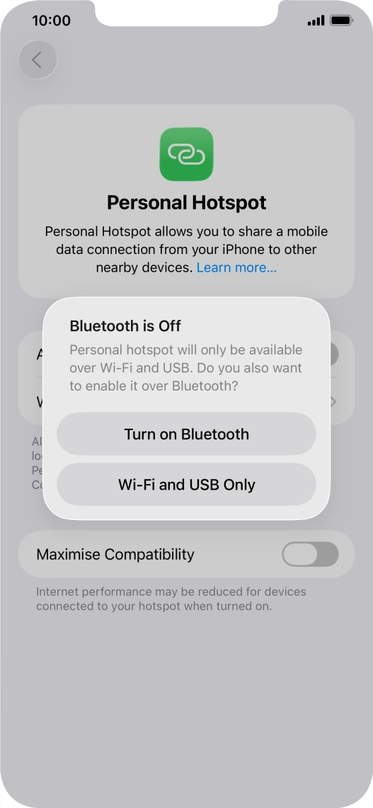 If Wi-Fi is turned on, press Wi-Fi and USB Only.