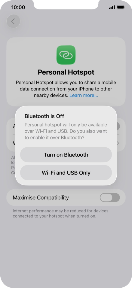 If Wi-Fi is turned on, press Wi-Fi and USB Only.