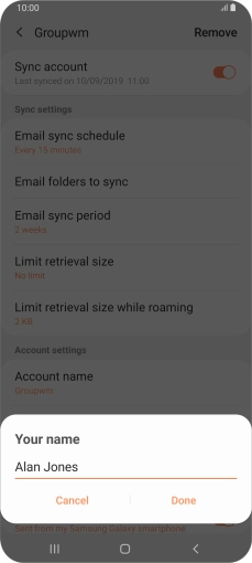 Key in the required sender name and press Done.