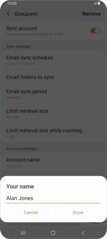 Key in the required sender name and press Done.