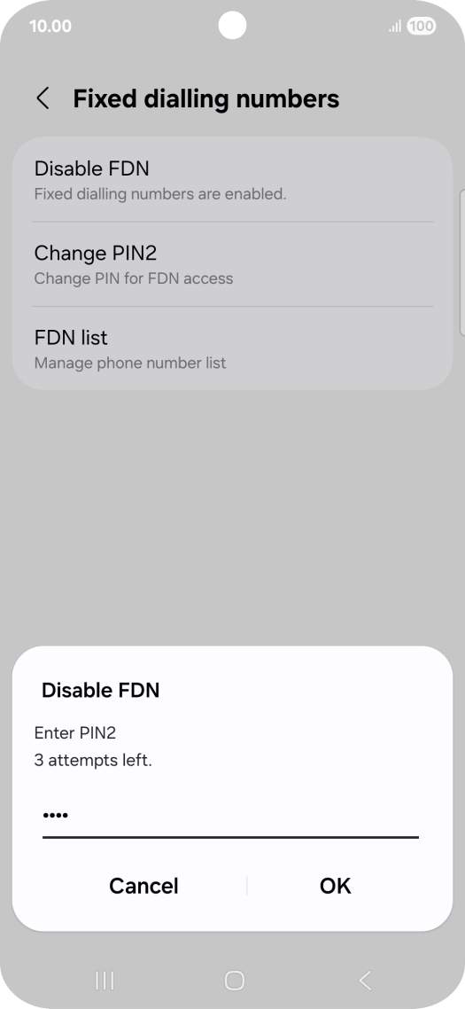 Key in your PIN2 and press OK. The default PIN2 is 0000.