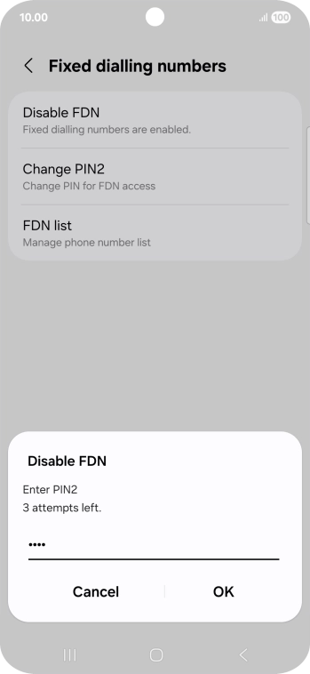 Key in your PIN2 and press OK. The default PIN2 is 0000.