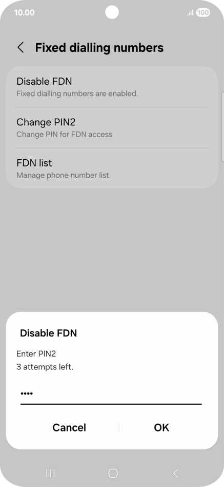 Key in your PIN2 and press OK. The default PIN2 is 0000.