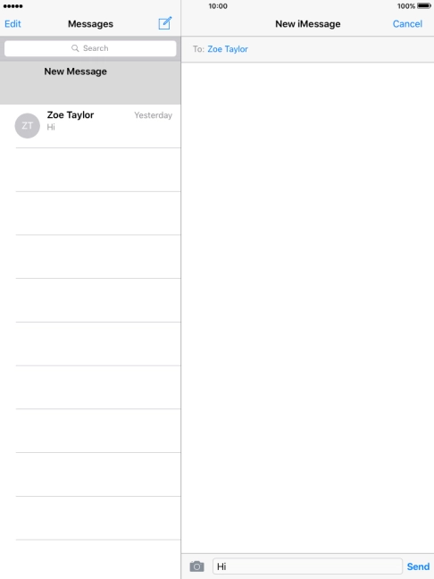 Press Send when you've finished your iMessage.