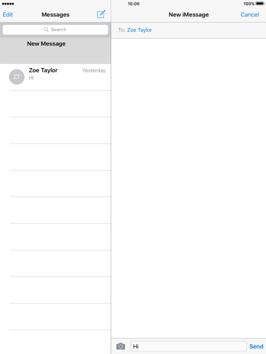 Press Send when you've finished your iMessage.