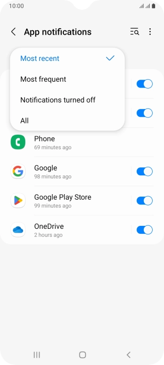Press the required setting.
