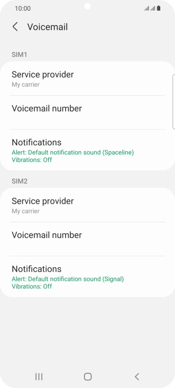 Press Voicemail number below the required SIM.