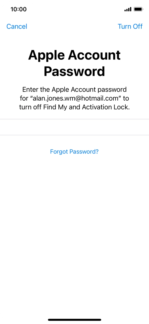 Key in the password for your Apple ID and press Turn Off. Wait a moment while the factory default settings are restored. Follow the instructions on the screen to set up your phone and prepare it for use.