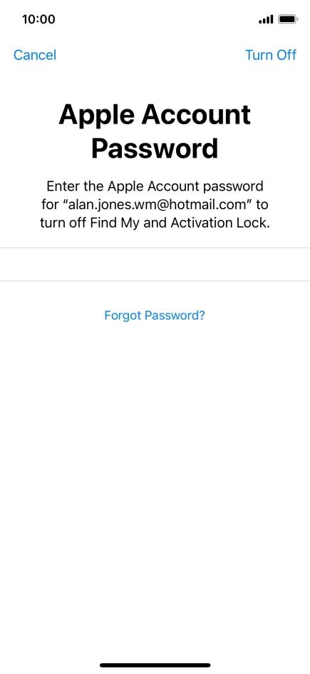 Key in the password for your Apple ID and press Turn Off. Wait a moment while the factory default settings are restored. Follow the instructions on the screen to set up your phone and prepare it for use.
