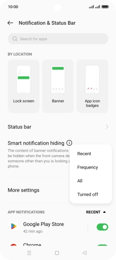 Press the required setting.
