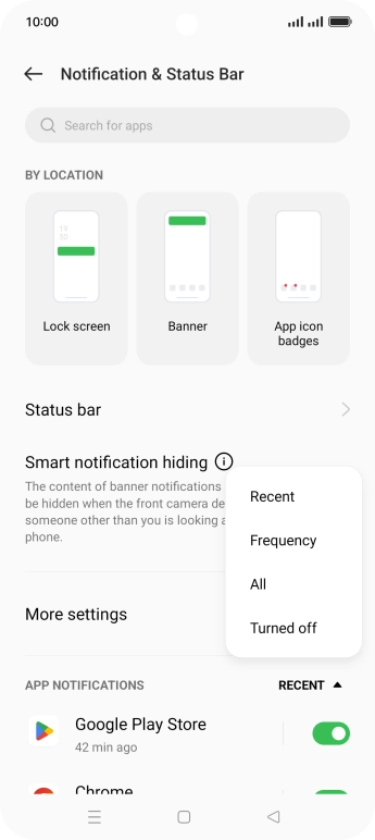 Press the required setting.