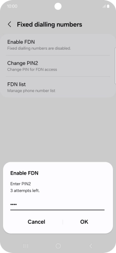 Key in your PIN2 and press OK. The default PIN2 is 0000.