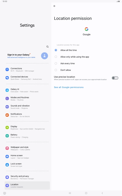 Press the required setting.