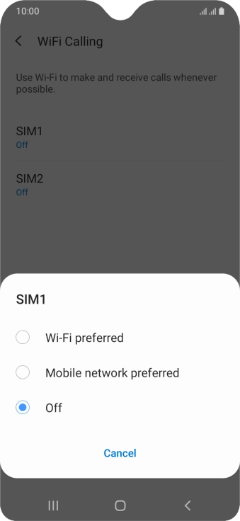 Press the required setting to turn the function on or off.