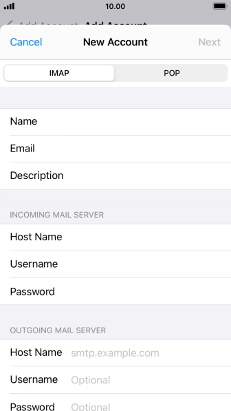 Press Host Name and key in the name of your email provider's outgoing server.